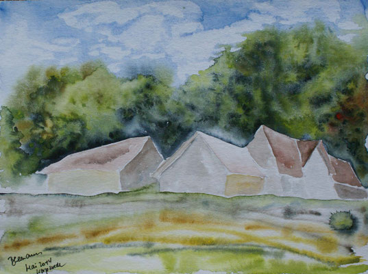 WVZ 316 2014 Häuser vor Baumgruppe Aquarell 24x32
