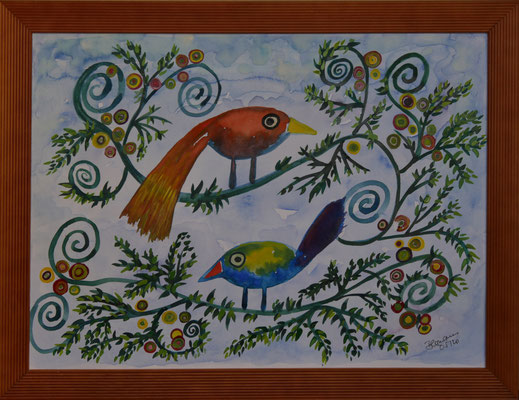 WVZ 569 Zwei Vögel 2020 Aquarell 30x40 gerahmt