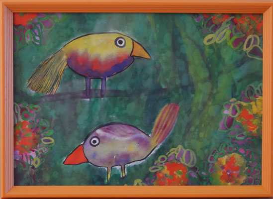 WVZ 566 Vögelchen 2020 Gouache 20x30 gerahmt