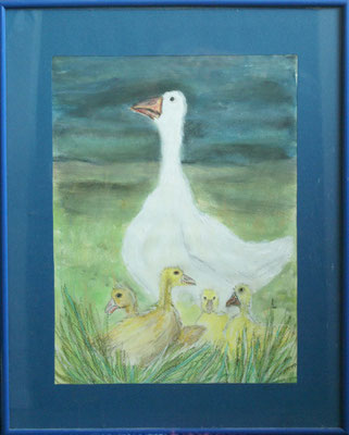 WVZ 129B 2009 Gans mit Küken Pastell 30x40