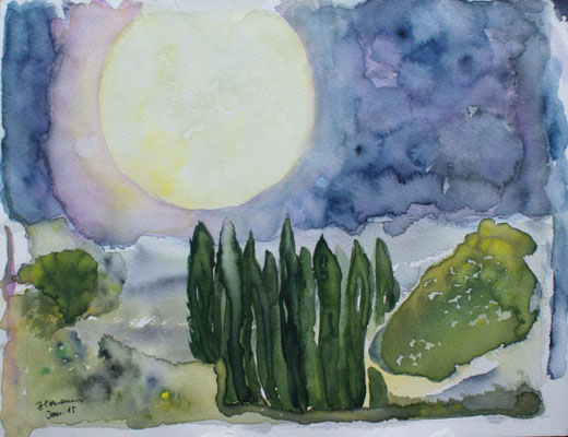 WVZ 374 2015 Baumgruppe im Vollmond Aquarell 32x41