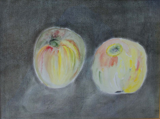 WVZ 092 2007 Zwei Äpfel Aquarell Kohle 30x40
