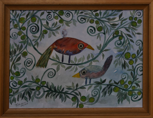 WVZ 568 Zwei Vögel 2020 Aquarell 30x40 gerahmt