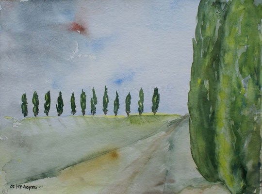 WVZ 319 2014 Zwölf Zypressen am Horizont Aquarell 24x32