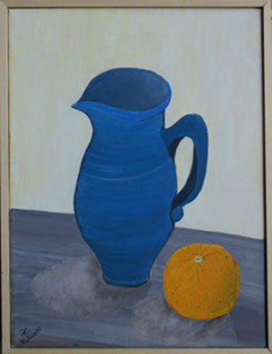 WVZ 147 2010 Blauer Krug mit Apfelsine Acryl 30x40