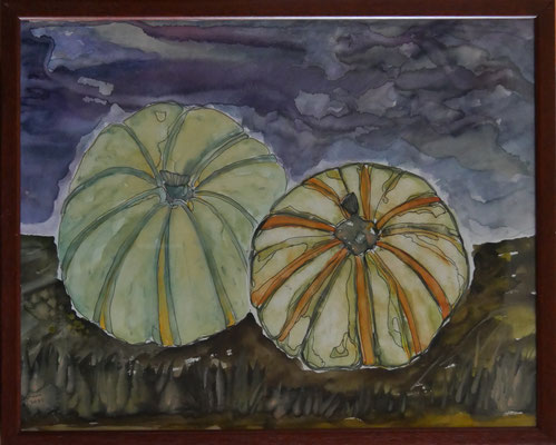 WVZ 583 Zwei Kürbisse 2020 Aquarell 40x50 gerahmt