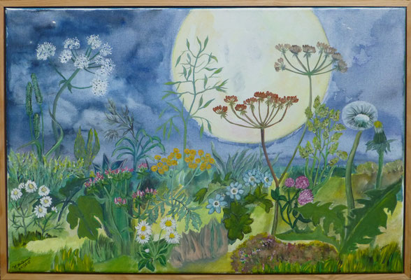 WVZ 350B 2015 01 004 Garten im Vollmond Acryl 40x60 mit Rahmen