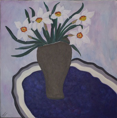 WVZ 478 2017 Vase mit weißen Narzissen Acryl  70x70