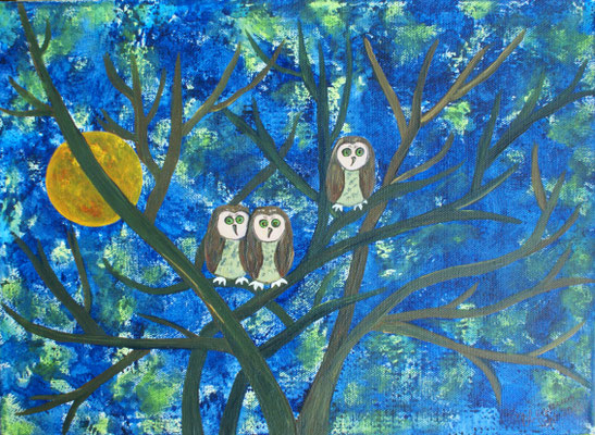 WVZ 270 2013 Eulen im Vollmond Acryl 30x40