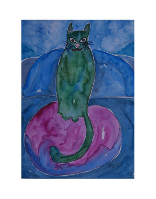 WVZ 605 Katze grün 2020 Aquarell 30x40