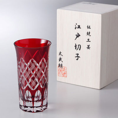 *Edo-kiriko "shot glass" Yarai Pattern - red -