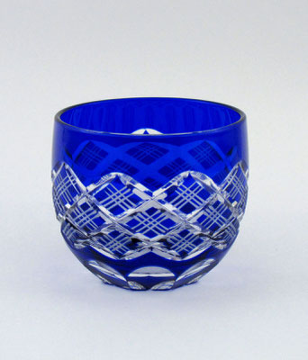 *Edo-kiriko "guinomi sake cup Yarai Pattern" - blue -