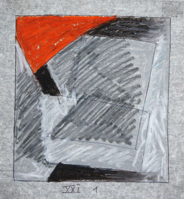 Skizze 21/1, Wachsmalstifte auf Pergamentpapier, 14x15 cm, 1996