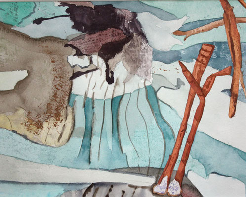 "Fundstücke", Aquarell auf Bütten, 30x40 cm, 1988, verkauft