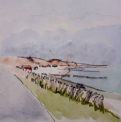 Zeeland, aquarellierte Skizze, 15,5 x 16,5 cm, 2021