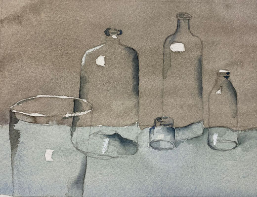 "Stillleben mit Glas", Aquarell auf Bütten, 13 x 10 cm, 1/24,