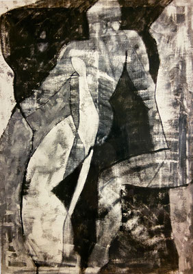 o.T., Acryl auf schwarzem Rupfen, 100 x 140 cm, 1995, verkauft