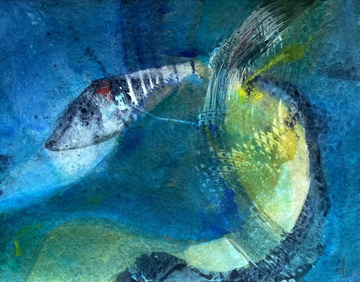Fisch, Acryl auf Aquarellpapier, 32 x 23,7 cm, 2023