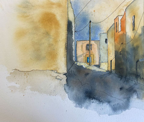 "Nordafrikanische Gasse", Aquarell auf Bütten, 27 x 26 cm, 1/24,