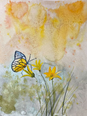 "Schmetterling", Metallicaquarellfarben auf Aquarellpapier, 24 x 32 cm, 1/24