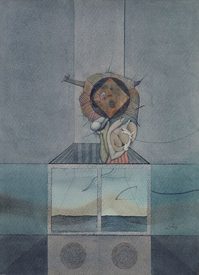 The Orator, 1974 <br> Watercolor on paper, 10x8in (25x20cm) <br> Collection, Biblioteca Luis Angel Arango, Bogotá