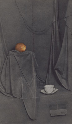 Still Life with Apple and Cup, 1979 <br> Graphite, color pencil on paper, 22x14in (56x35cm) <br> Collection Mr. and Mrs. Florencio Guerrero, New York