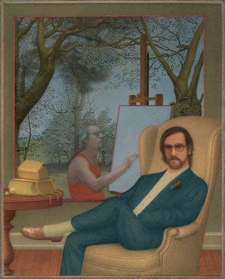 Portrait of Gregory Gillespie, 1997 <br> Oil, mixed media on panel, 8x9in (21x23cm) <br> Collection Héctor Neuman, Lima