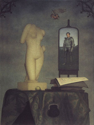 Self Portrait with Armor, 1985 <br> Oil on linen, 18x14½in (46x35cm) <br> Private Collection, New York