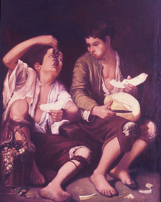 Children Eating Fruits, 1967<br>Replica of Painting by Bartolomé Murillo<br>(Spanish Baroque Master)<br>Oil on canvas, 39x31in (100x80cm)<br>Collection of the Artist, Lima