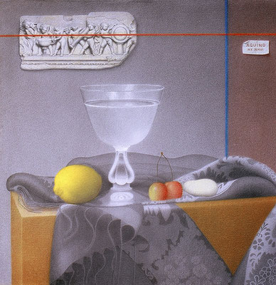 Still Life with Cherries, 2007-2008 <br> Mixed Media on Panel, 12x12in (31x31cm) <br> Collection of the Artist, New York