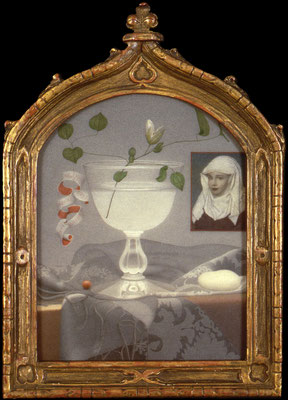 Still Life with Goblet, 1993 <br> Mixed media on panel, 10x8in ( 25x20cm) <br> Collection Mr. and Mrs. William Fleischer, New York