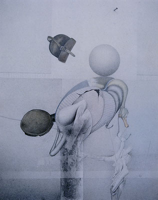 Mutant Objects in Space, 1976 <br> Graphite and color pencil on paper, 13x11in (33x28cm) <br> Collection Fernando Botero, Bogotá