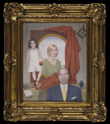 The Fleischer Family, 2001 <br> Mixed media on panel, 16x13in (41x31cm) <br> Collection William and Grimanesa Fleischer, New York