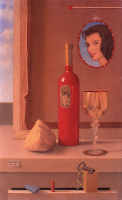 Still Life with Red Bottle, 2005-2006 <br> Mixed media on panel, 17½ x 11in (44x28cm) <br> Collection of the Artist, New York