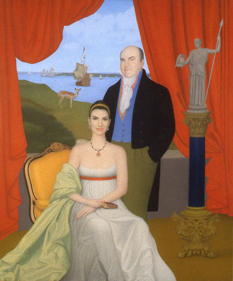 Portrait of Alessandra and  Eric Emanuel, 2006-2007 <br> Oil and mixed media on panel, 36x43in (92x11cm) <br> Collection Alessandra Emanuel, Brazil