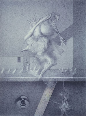 Allegorical Landscape, 1976 <br> Graphite on paper, 13x11in (33x28cm) <br> Collection Fernando Botero, Bogotá