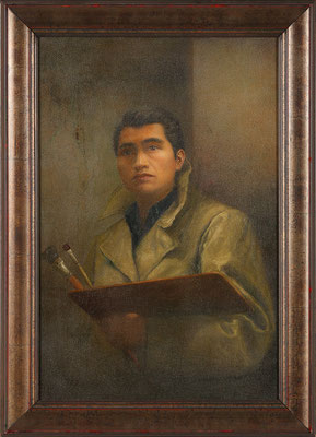 Self-Portrait at Age 19, 1966 <br> Oil on linen mounted on panel, 23x15inches (58x38cm) <br> Collection of the Artist, New York