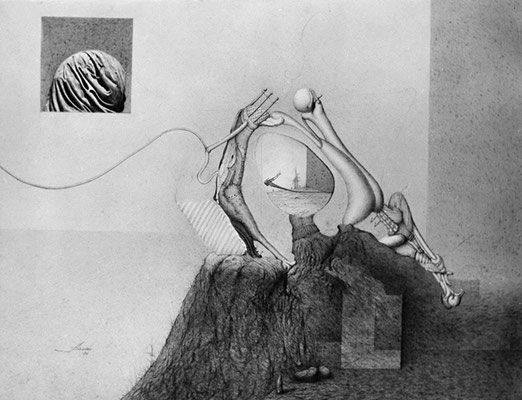 The Conversation, 1976 <br> Graphite on paper, 11x13in (28x33cm) <br> Private Collection, Bogotá