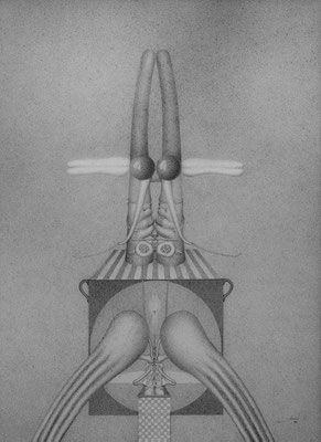 Dionysian Trophy, 1976 <br> Graphite on paper, 13x11in (33x28cm) <br> Collection Jack Bigio Chrem, Lima