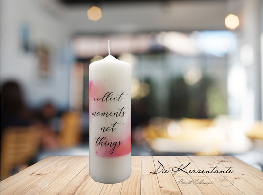 Spruchkerze "collect moments not things", Maße: 20x7cm, Preis: EUR 9,00