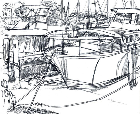 Boat Dock, 14x17, Charcoal on paper. 