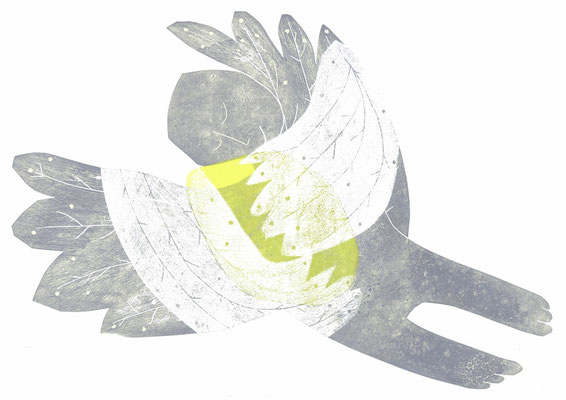 Ein Engel und eine Zitrone, Linolschnitt, 50 x 35,5 cm, 2005