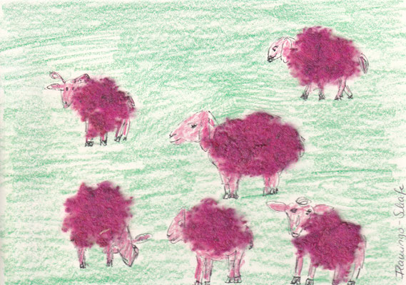 Zeichnung/Collage AR: Flamingo-Schafe