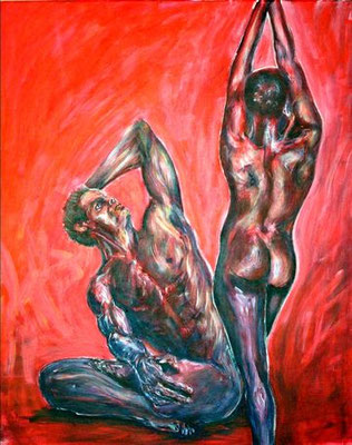 "Tanz des Lebens - rot", Acryl auf Leinwand, 80 cm x 100 cm, 2016