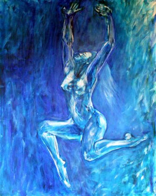 "Tanz des Lebens - blau", Acryl auf Leinwand, 80 cm x 100 cm, 2016