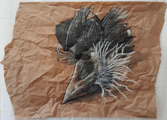 "Fledgling 1" 24"x30", Mixed Media on Packaging Paper, 2015