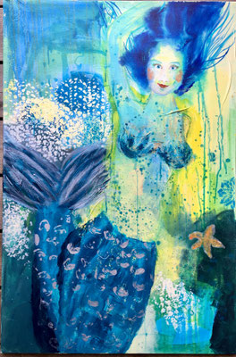 Helga Stein, Meerjungfrau, 2018, Mixed Media auf Leinwand, 80 x 120 cm