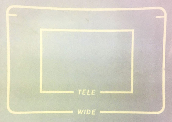 ファインダー枠は広角枠と、望遠枠の二つの枠があり、枠に「TERE」、「WAIDE」が明記され判りやすい。
