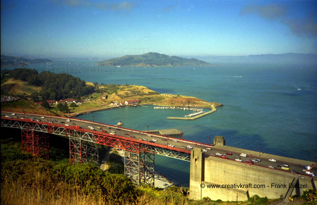 Horseshoe Bay, Golden Gate Bridge seen from Ridge Battery, Mill Valley, CA, June 1990