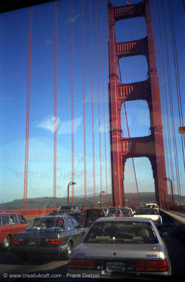 Mazda 626 from Putnam Mazda, Golden Gate Bridge, Shoreline Hwy, 101 south, San Francisco, CA, June 1990